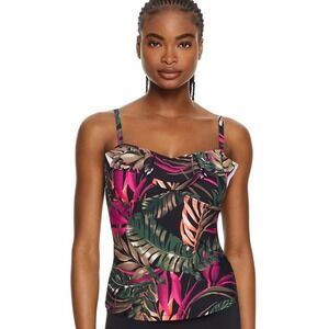 Leilani Tankini Swim Top Size 16 Lined Swim Bathing Suit Top Floral Black